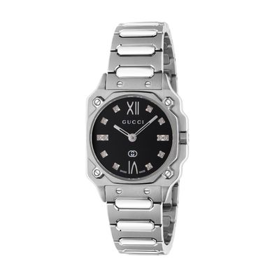 Gucci – YA166507 – G-Flat 24 mm Edelstahlgehäuse, schwarz verzinktes Zifferblatt, röm