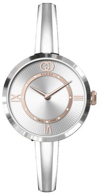 Gucci – YA167513 – Modell 2000 24-mm-Edelstahlgehäuse, silbernes guillochiertes Ziffe