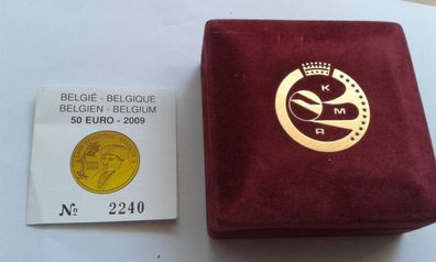 Etui und Zertifikat 50 euro 2009 Belgien Erasmus - Gold - keine Münze