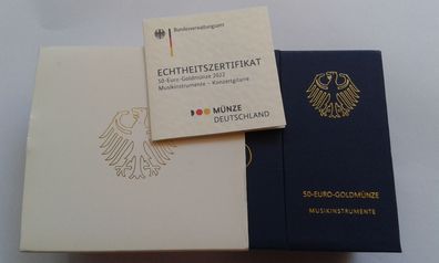 Etui+Zertiifkat 50 euro 2022 Konzertgitarre - 1/4 Unze Gold - keine Münze
