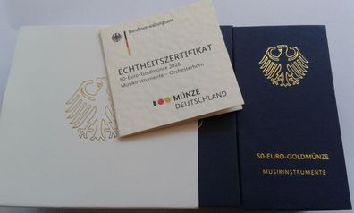 Etui+Zertiifkat 50 euro 2020 Orchesterhorn - 1/4 Unze Gold - keine Münze