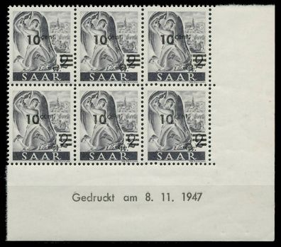 Saarland 1947 Nr 226ZII Bru postfrisch 6er-BLOCK ECKE-U X81AFA2