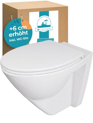 Calmwaters Erhöhtes Wand-WC Modern Plus Weiß, spülrandlos + 6 cm mit WC Sitz