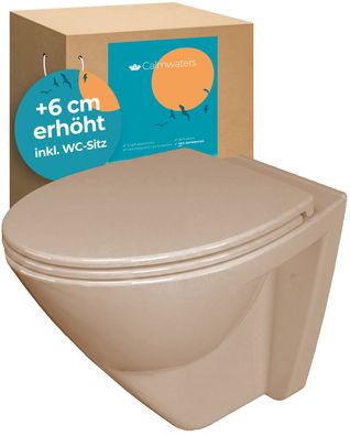 Calmwaters Erhöhtes Wand-WC Modern Plus Bahamabeige, spülrandlos + 6 cm mit WC Sitz