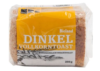 3x Das Backhaus Bioland Dinkelvollkorn Toast 250g