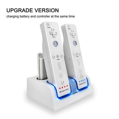 Ladestation für Wii-Controller mit vier Akkus Batterien - weiß