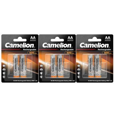 6 Stück Camelion 800mAh NiMh Akku Accu AA Mignon HR6 1,2V Schnurlos Telefon