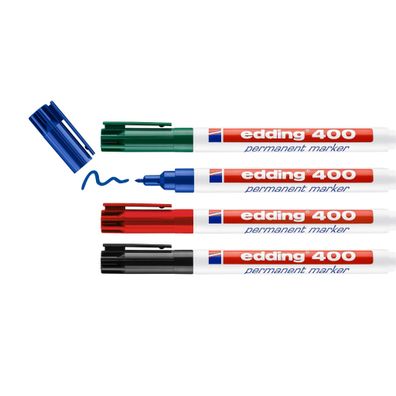 edding 400 4 x Permanentmarker Farben Schwarz Rot Blau Grün Set