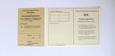 DDR blanko KFZ Zulassungsschein MZ Trabant Wartburg Erlaubnis zur Personenbeförderung