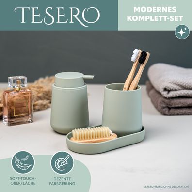 eluno Bad-Accessoires Set TESERO 3tlg. Soft-Touch aus Kunststoff