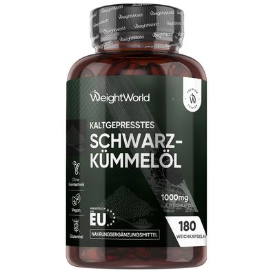 WeightWorld Schwarzkümmelöl Kaltgepresst Softgel - 1000mg pro Weichkapsel- 180 Kapsel