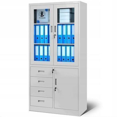 Aktenschrank Büroschrank Metallschrank Flügeltüren 185x90x40 cm Grau