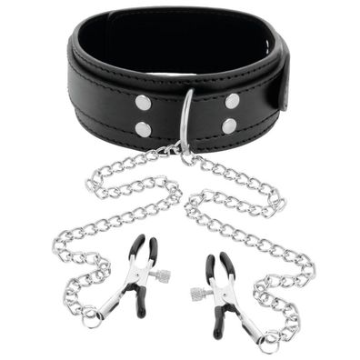 Darkness COLLAR WITH NIPPLE CLAMPS BLACK