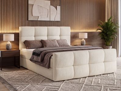Boxspringbett MORINO mit Bettkasten, Bonell-Matratze H3 und Topper - Boucle