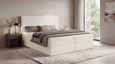 Boxspringbett SENTO mit Bettkasten, Bonell-Matratze H3 und Topper - Bouclé