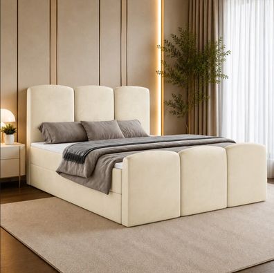 Boxspringbett SAVIO mit Bettkasten, Bonell-Matratze H3 und Topper - Samt