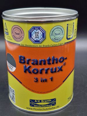 750ml Brantho Korrux 3in1 Dunkelgrau RAL 7011 Rostschutz & Metallschutz Farbe