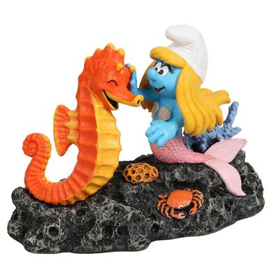 Schlumpfine mit Seepferdchen - Figur für Süß- und Salzwasseraquarien