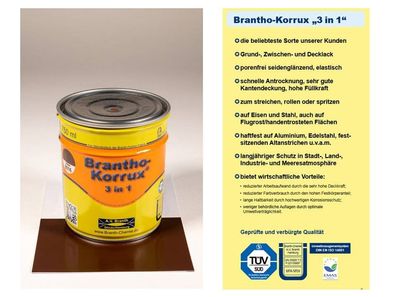 750ml Brantho Korrux 3in1 Braun RAL 8016 Rostschutz & Metallschutz Farbe