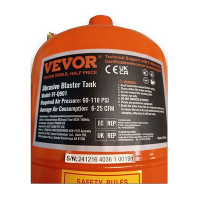 VEVOR Sandstrahlgerät 18,92 L mobil 60-110 PSI mit 2,4 m Arbeitsschlauch