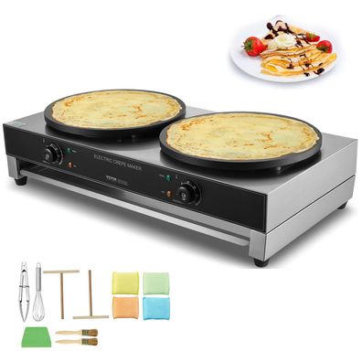 VEVOR Crepemaker 3400 W Doppelkopf 2x40 cm Platten Edelstahl regelbar