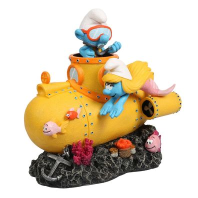 Schlumpfine und Schlumpf mit U-Boot - Figur für Süß- und Salzwasseraquarien