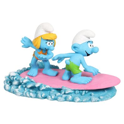 Schlumpfine mit Schlumpf auf dem Surfbrett - Figur für Süß- und Salzwasseraquarien