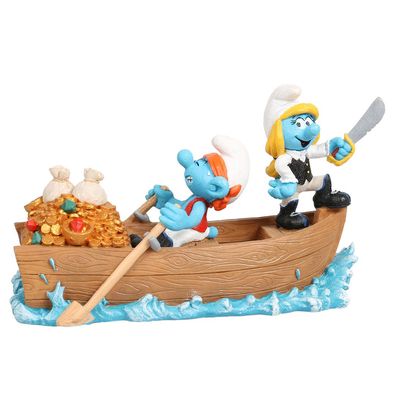 Schlumpfine und Schlumpf als Wasserpiraten - Figur für Süß- und Salzwasseraquarien