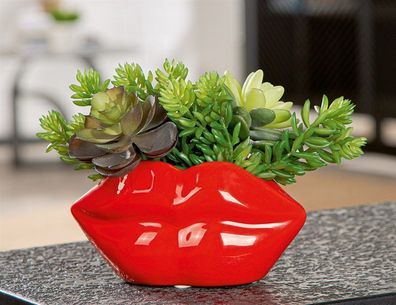 Gilde Vase, Mund, "Lips", Keramik, rot, VE 8, L. 9 cm, B. 15 cm, H. 8 cm 61371