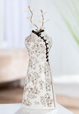 Gilde Vase, Kleid, "Sakura", Blumenmotiv, Keramik, weiß, VE 4, L. 8 cm, B. 11 cm,