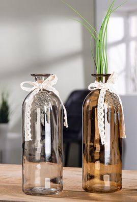 Gilde Flaschenvase, "Dreamcatcher", Glas, beige, braun, VE 6, 2fach sortiert, H
