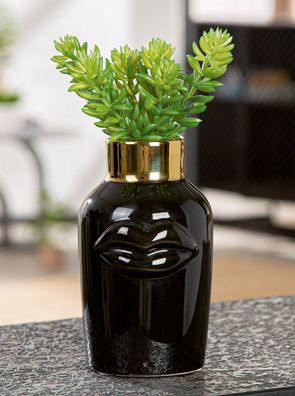 Gilde Halsvase, Flasche, "Mouth", Mundmotiv, Keramik, schwarz, VE 6, L. 10 cm, B