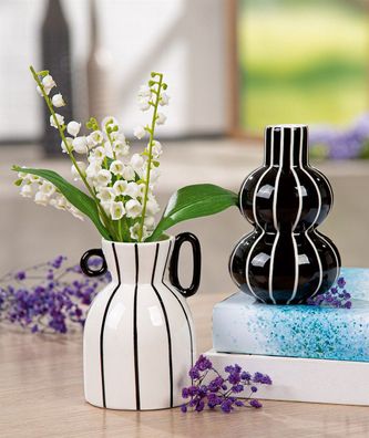 Gilde Vase, "Manico", gestreift, Keramik, weiß, VE 12, 2fach sortiert, L. 8 cm,