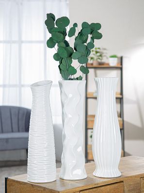 Gilde Bodenvase, "Diverso", Keramik, weiß, VE 3, 3fach sortiert, H. 46 cm, D. 13