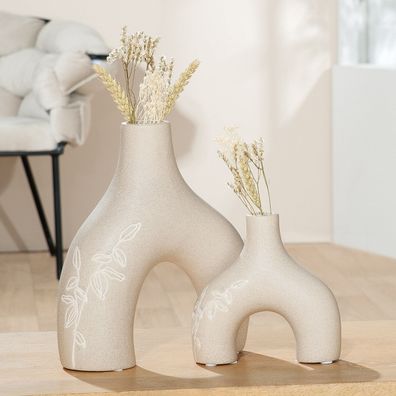 Gilde Vase, "Ginkgokranz", Ginkgomotiv, Keramik, beige, VE 6, L. 4.7 cm, B. 15.5