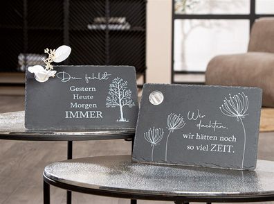 Gilde 2tlg. Set, Vase, Gedenkobjekt, rechteckig, Spruch, Schiefer, anthrazitfarben