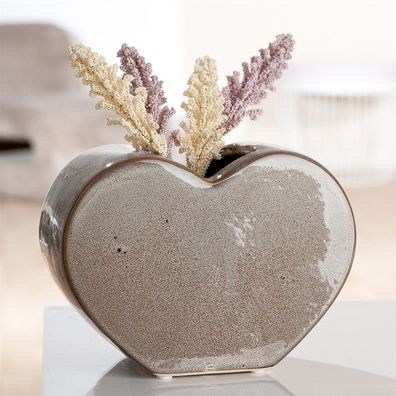 Gilde Vase, Herz, "Heart", Keramik, beige, VE 4, L. 8,5 cm, B. 20 cm, H. 14 cm