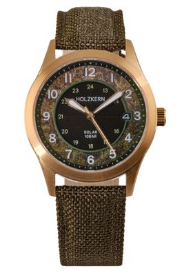 Holzkern Solaruhr für Damen und Herren Wildlight Moos/Goldfarben