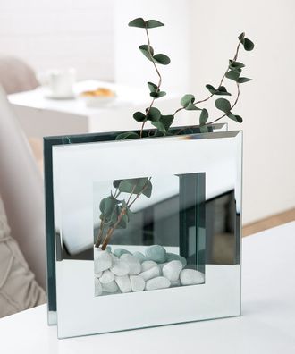 Gilde Vase, quadratisch, Glas, Spiegelglas, klar, silberfarben, VE 2, L. 4,2 cm,