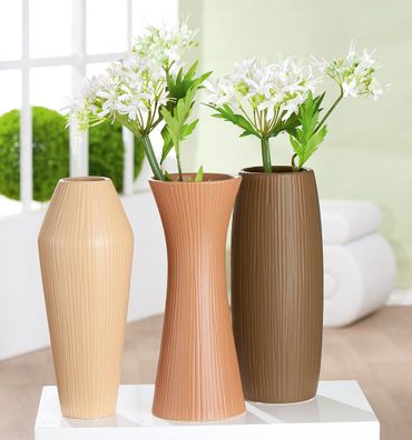 Gilde Vase, "Terra", Keramik, beige, braun, VE 3, 3fach sortiert, H. 30 cm, D. 12