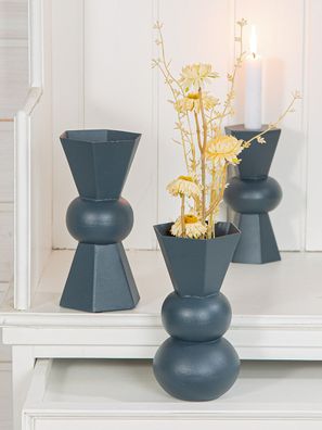 Gilde Vase, "Metallo", Metall, dunkelblau, VE 4, 2fach sortiert, L. 9 cm, B. 9