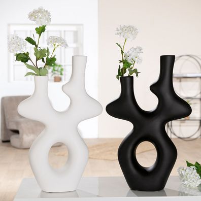 Gilde Vase, "Koralle", Keramik, schwarz, weiß, VE 2, 2fach sortiert, L. 10 cm, B