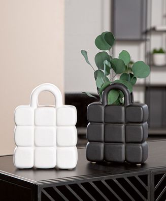 Gilde Vase, "Handtasche", Keramik, schwarz, weiß, VE 4, 2fach sortiert, L. 5 cm,
