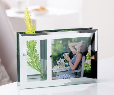 Gilde Fotorahmen, Vase, rechteckig, Spiegelglas, klar, silberfarben, VE 3, L. 3.2