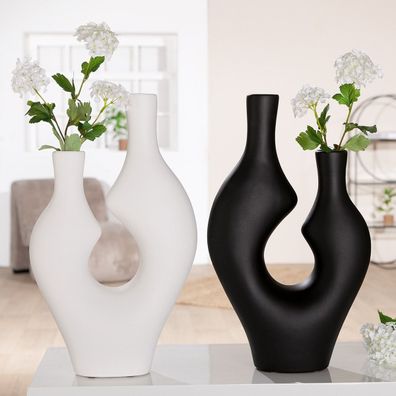 Gilde Vase, "Abstrakt", Keramik, schwarz, weiß, VE 2, 2fach sortiert, L. 10 cm,