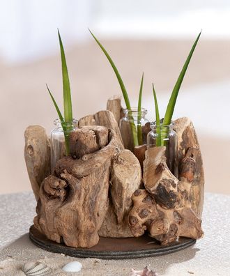 Gilde Vase, rund, Holz, naturfarben, VE 4, H. 12 cm, D. 16 cm 62238