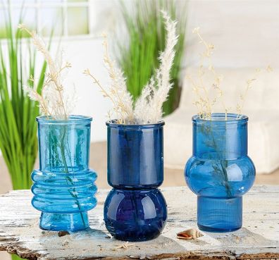Gilde Vase, "Dario", Glas, blau, hellblau, dunkelblau, VE 6, 3fach sortiert, H