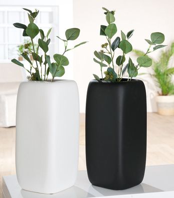 Gilde Vase, "Quader", Keramik, schwarz, weiß, VE 2, 2fach sortiert, L. 17 cm, B