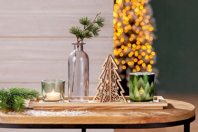 Gilde 5er Ensemble auf Tablett Windlicht, Vase "Laserbaum" 55697