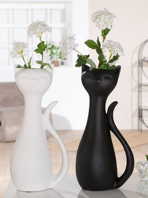 Gilde Vase, "Cat", Keramik, schwarz, weiß, VE 2, 2fach sortiert, L. 12 cm, B
